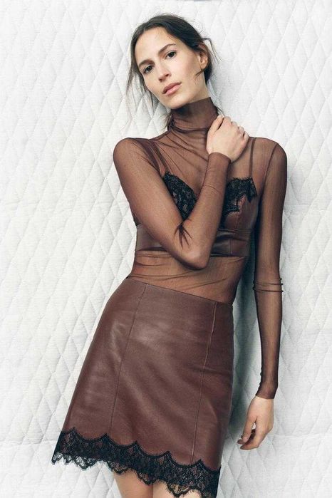 ZARA кожаная юбка с кружевом - LIMITED EDITION 100 %кожа