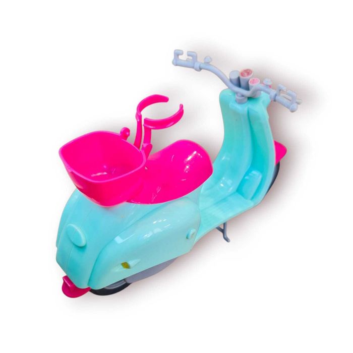 Miniatura Scooter Vintage Plástico – 26×17 cm (Verde e Rosa)