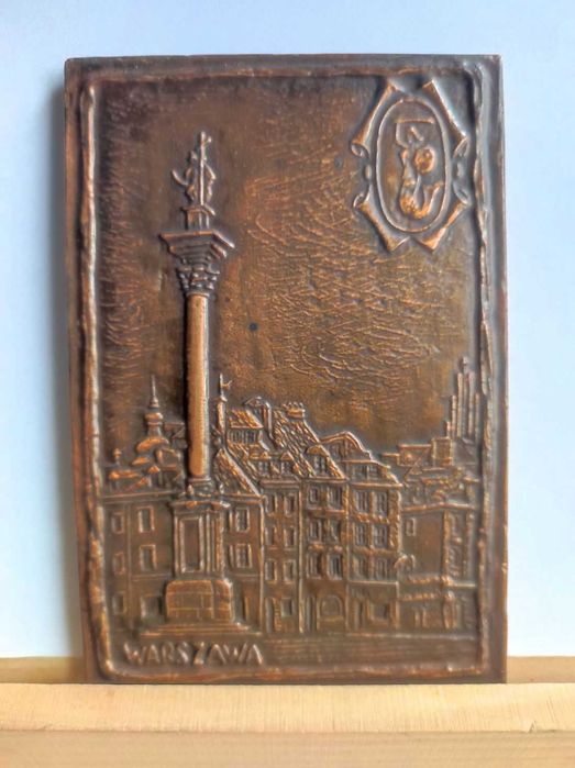 zabytek płaskorzeźba miedź mosiądz kolekcjonerska kolumna zygmunta