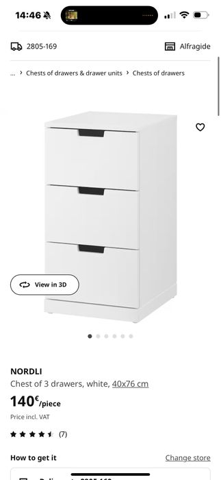 Movel NORDLI 3 gavetas