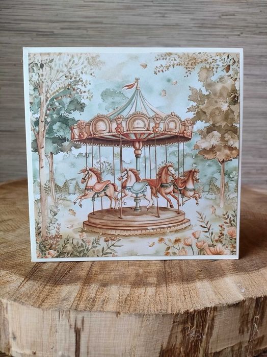 Ozdobna koperta na pieniądze dla dziecka handmade karuzela koniki