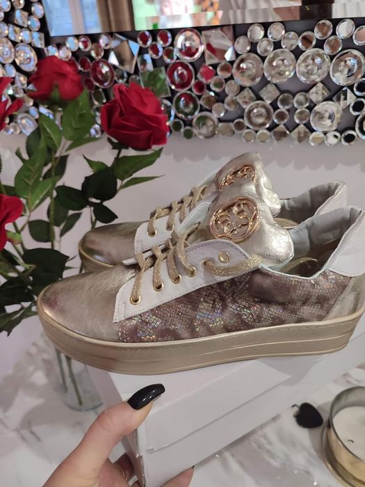 Piękne espadryle sportowe naturalna skóra złote srebrne 39