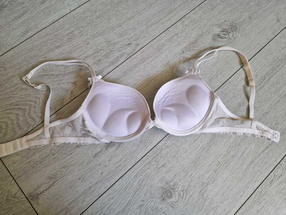 H&M biały biustonosz super push up z koronką 70B