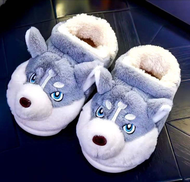 Домашние плюшевые мягкие  тапочки Хаски 35-36 р.  Капці кімнатні теплі