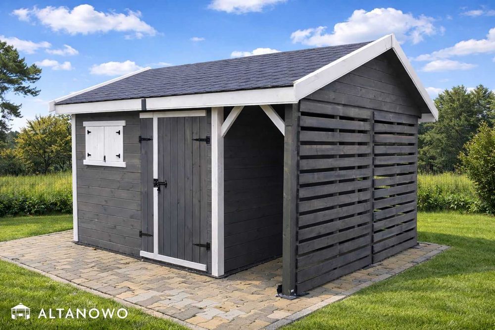 Domek narzędziowy drewniany ogrodowy 3x4 z drewutnią | producent | ROD