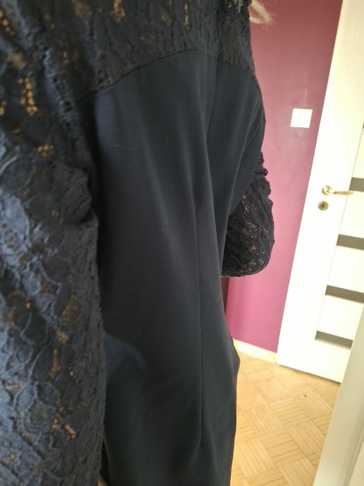 Sukienka granatowa basic prosta z rękawem