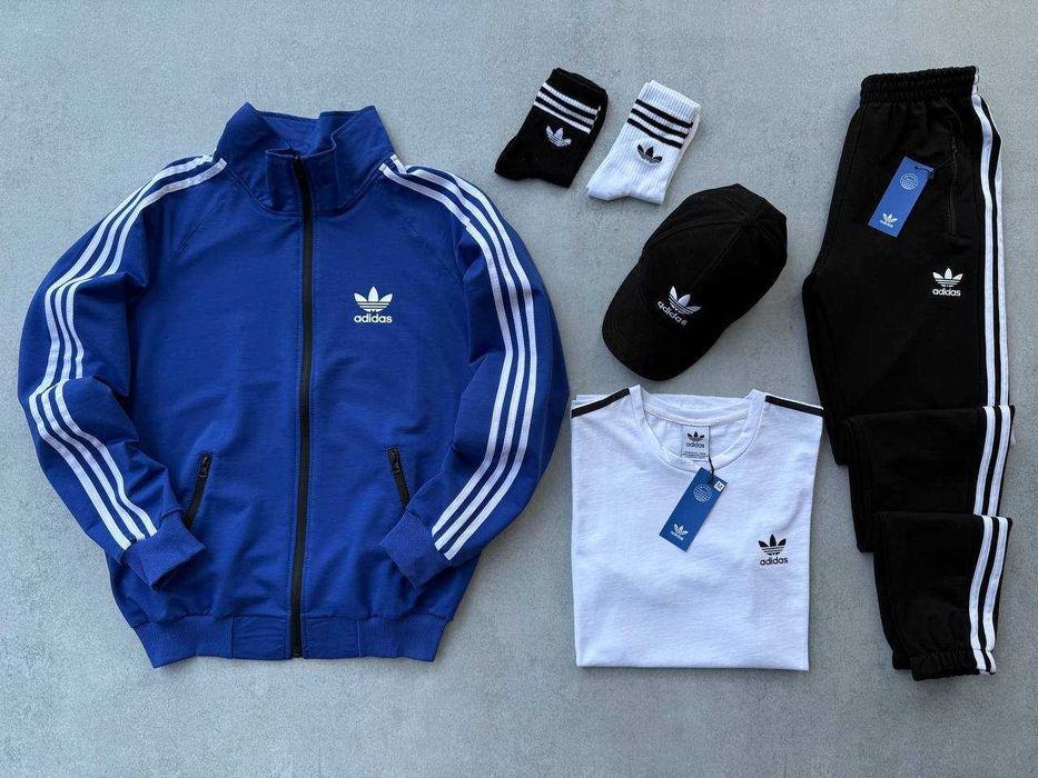 Чоловічий спортивний костюм Adidas (кофта + штани + кепка)
