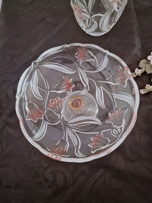 Conjunto Vintage de Cristal Mikasa Germany centro de mesa Tulipas Rosa