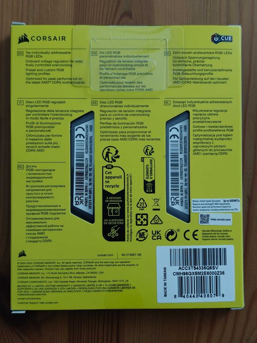 Corsair Vengeance RGB DDR5 RAM 96GB(2x48GB) 6000MHz CMH96GX5M2E6000Z36