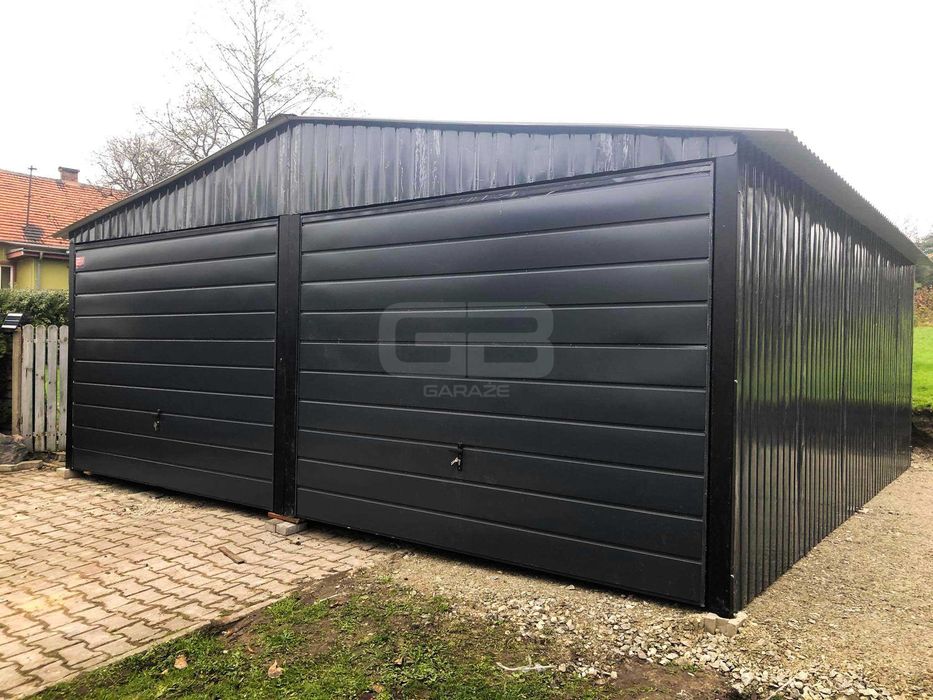 Garaż blaszany 6x6 wolnostojący 2x Brama uchylna dwuspadowy GB191