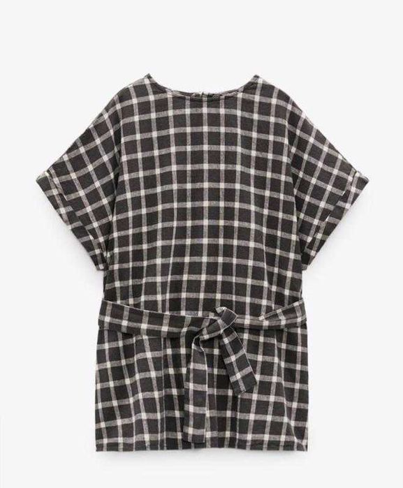 Стильна блуза кімоно ZARA у клітинку, розмір XL, льон