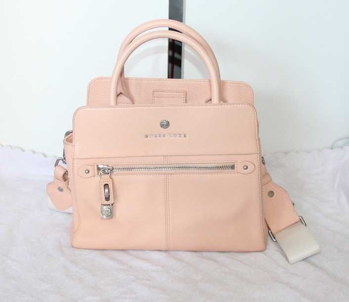 guess luxe torebka torba skora naturalna skorzana kuferek pudrowy roz