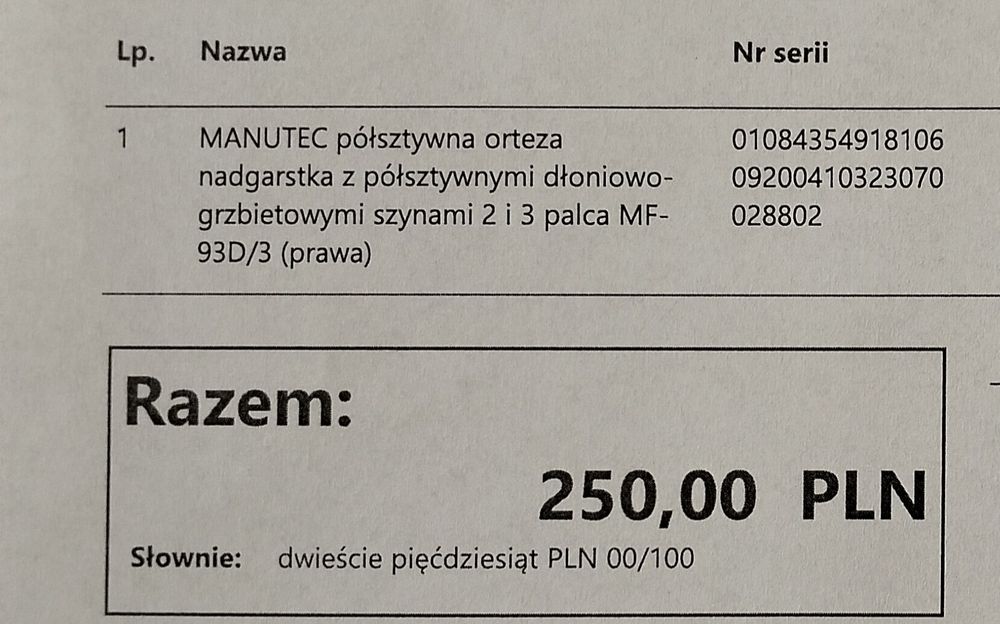 ORLIMAN Manutec orteza 2 i 3 palca ręki prawej kod: MF-D93