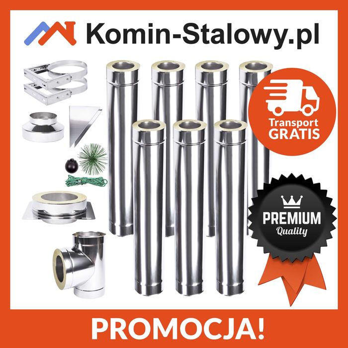 Komin systemowy Stalowy Izolowany - Dwuścienny Zewnętrzny - Fi 130/190 - 7 m, gr. 0,8 mm - Szybka Realizacja