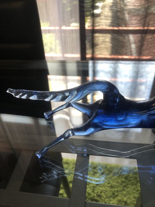 Cavalo em Vidro Soprado Azul Estilo Murano - Peça Decorativa Itália