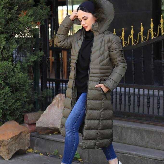 Mega kurtka płaszcz pikowany KHAKI r.42/44  kaptur