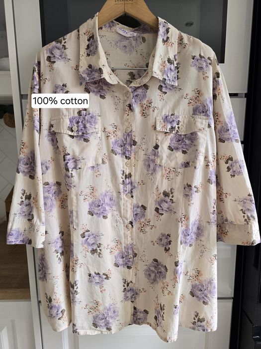 Damska letnia koszula w kwiaty bawełna przewiewna plus size