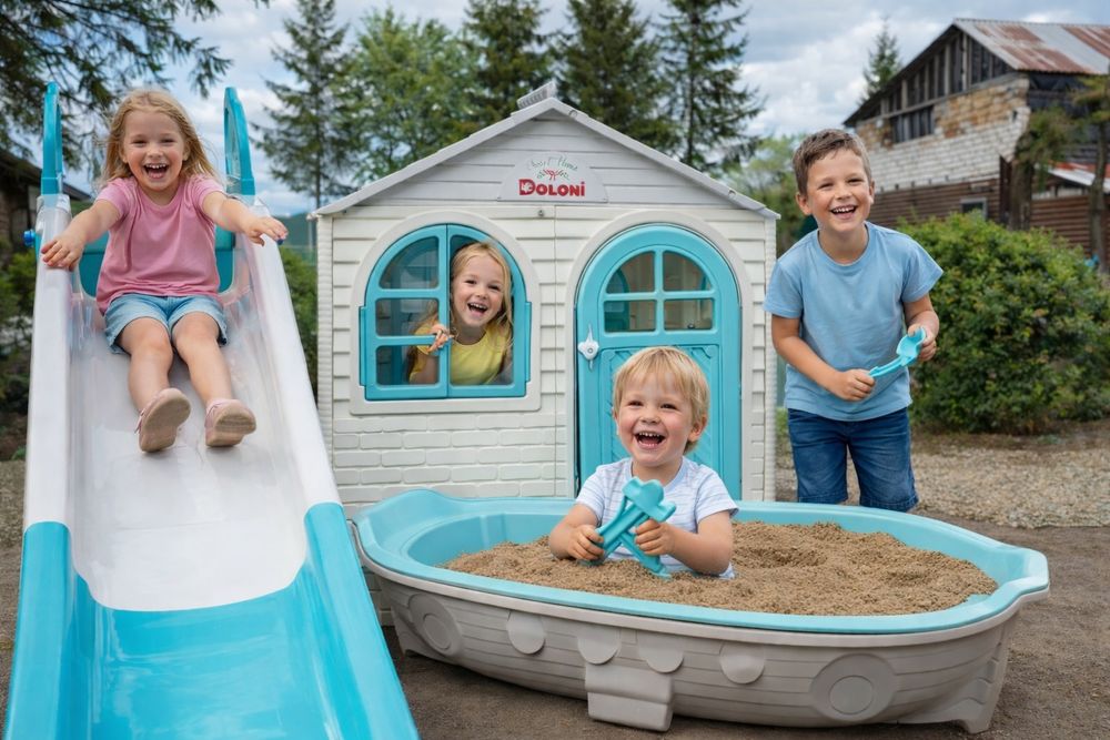 Набір для дітей будиночок гірка,пісочниця з накриттям,Будиночок,гірка