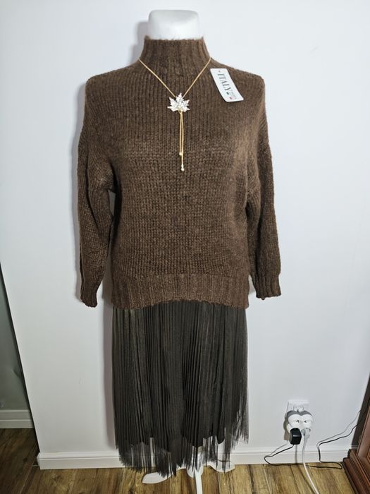 Komplet sweter i halka czekolada nowa włoska roz M-xxl