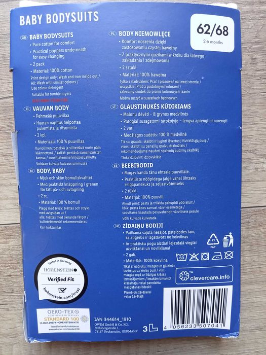 Body długi rękaw 62/68 nowe 2 pak