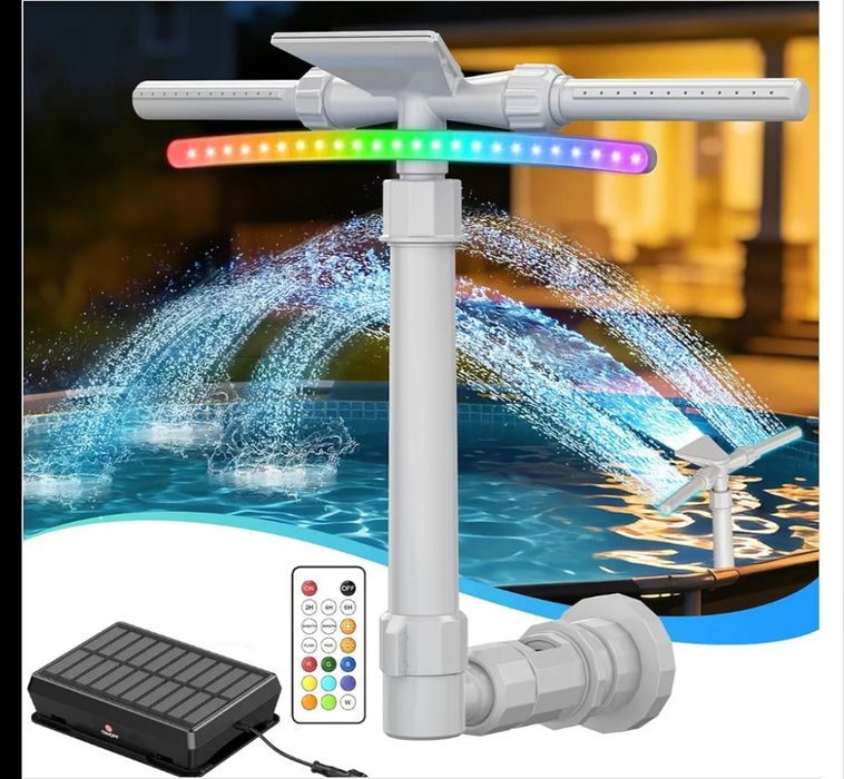 Solarna Fontanna Podwójna Kaskada LED RGB Pilot NOWA