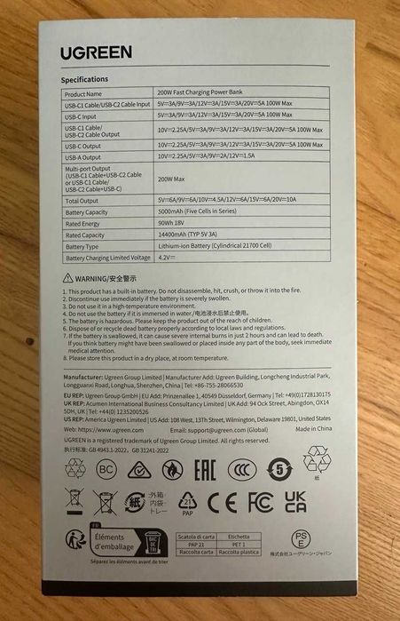 nowy powerbank ugreen nexode pro 200W 25000MAh