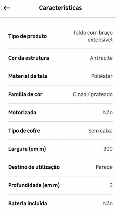 Toldo em tecido cinzento 4x3  sem caixa