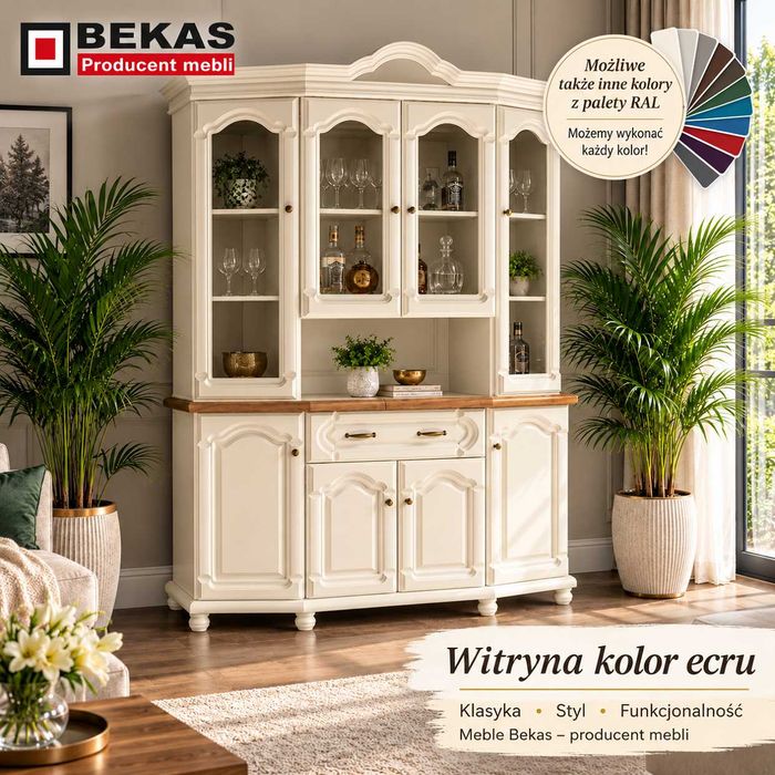 Witryna Barek 151` Stylowy Kredens Prowansalski Blat Dąb BEKAS Producent