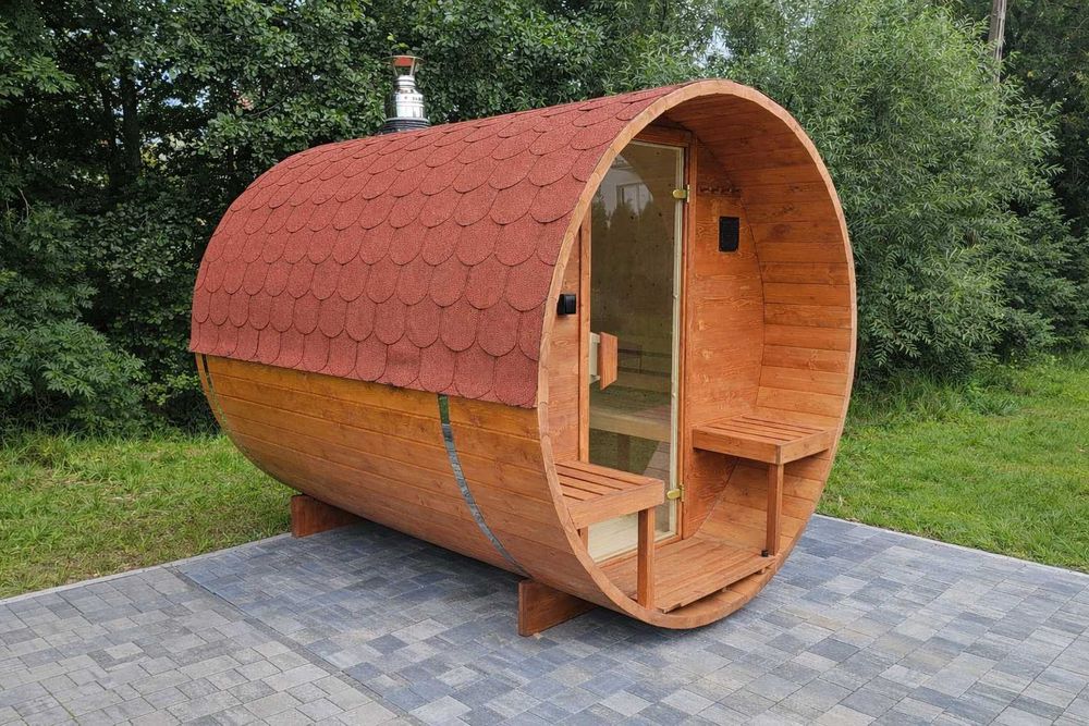 Sauna Ogrodowa beczka 250cm + Piec elektryczny 9kW + Transport