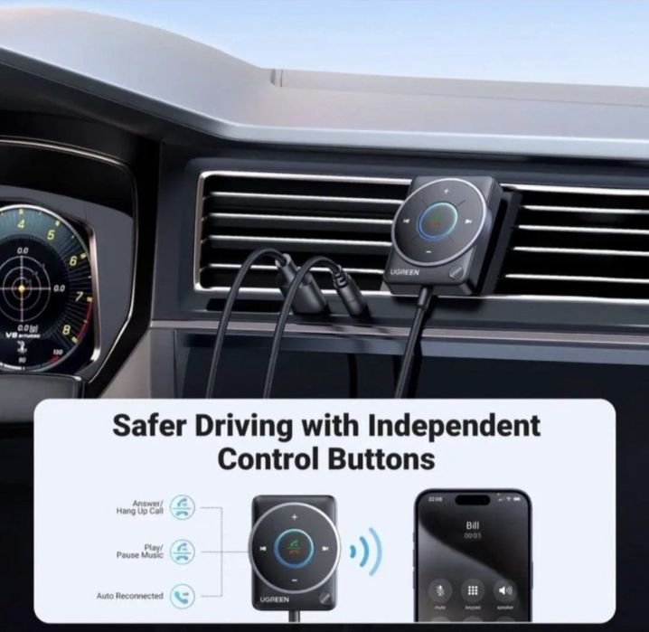 Bluetooth-ресівер UGREEN CM723 5.4 для авто та акустики – Black