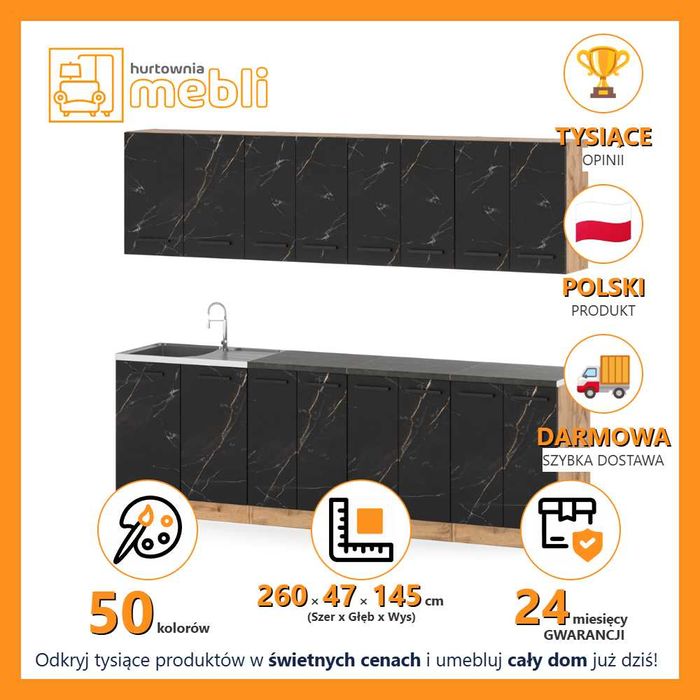 Kuchnia Nowoczesna Vero 2.6m Zestaw Kuchenny Z Blatem Modułowy Szeroki