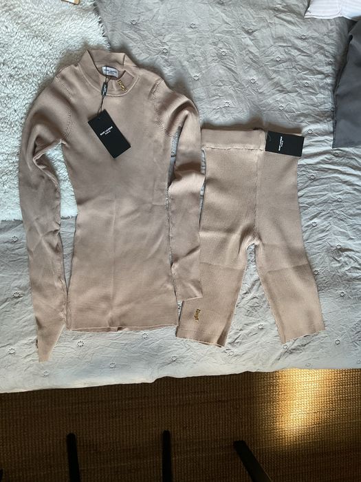 Komplet YSL bezowy bluzka legginsy nowy S