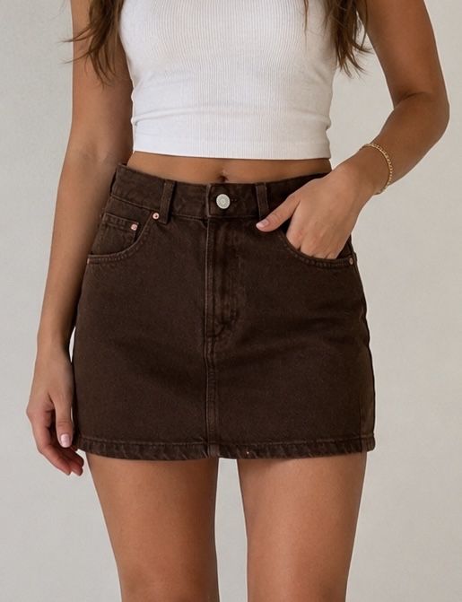brązowa spódnica mini jeansowa sinsay S