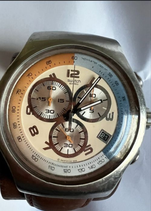 Relógio Swatch Irony com bracelete castanha em couro vintage