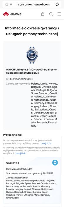 Huawei Watch Ultimate 2 Niebieski igla wolna sprzedaż paragon