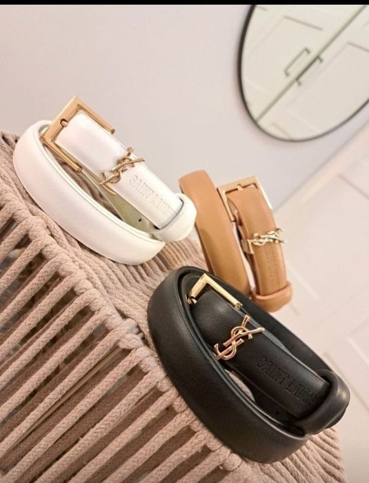 Nowy Skórzany Pasek Damski YSL czarny biały brązowy PREZENT