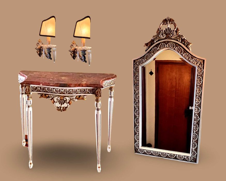 Conjunto Vintage: Credência, Espelho e Candeeiros de Parede