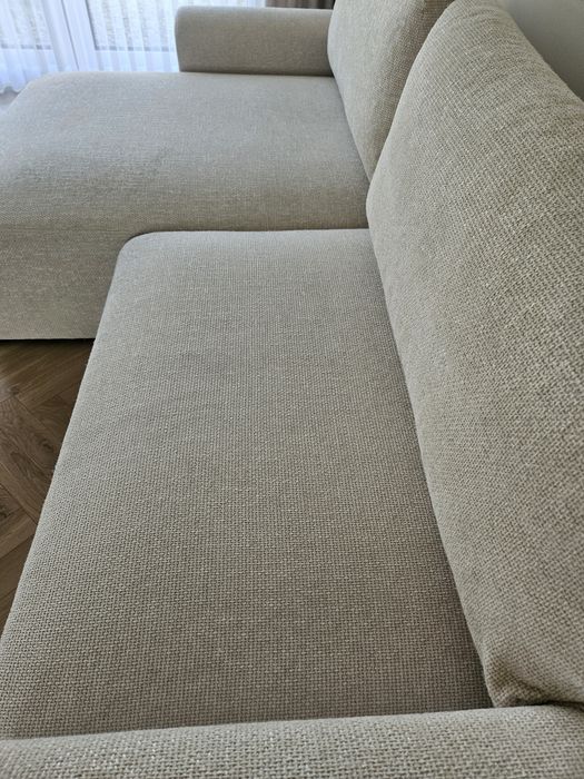 Narożnik z funkcją spania, kremowy szenil
