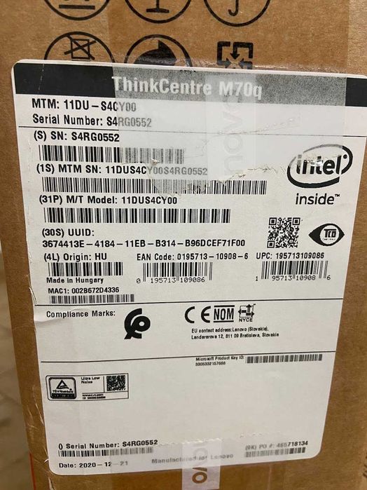 NOVO Lenovo M70q ThinkCentre All-In-One Desktop/Monitor/Rato/Teclado
