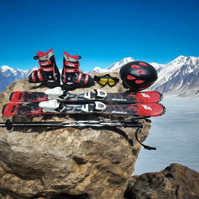 Komplet Narty 110 cm Nordica Buty r-33 Kijki Kask Gogle