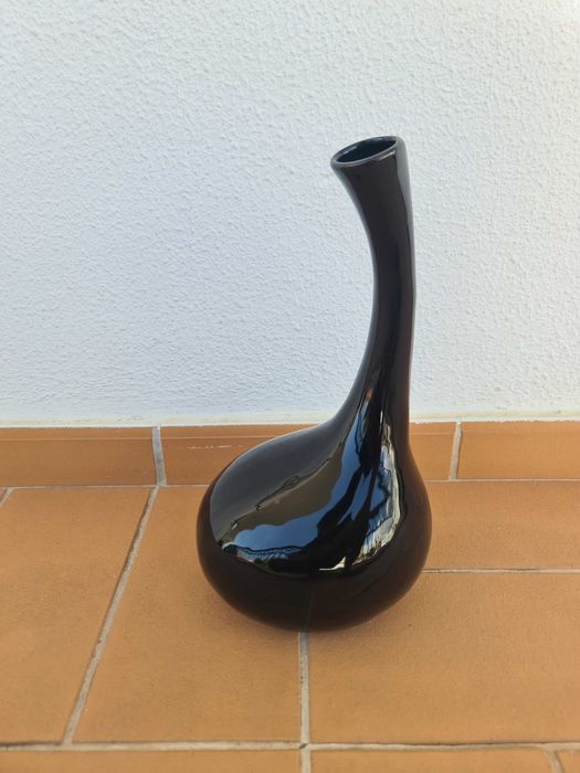 Jarra Cerâmica Preta 35cm Decorativa | Black Ceramic Vase Modern