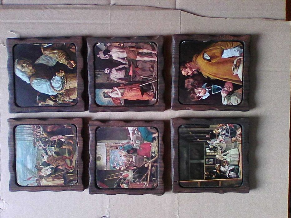 6 pequenos quadros antigos