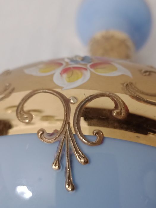 Jarra antiga vidro murano azul com aplicações em ouro
