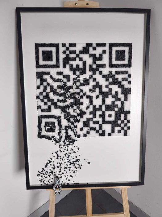 QR Code 3D Obraz, Black and White Art, Minimalistyczny, Surrealistyczny