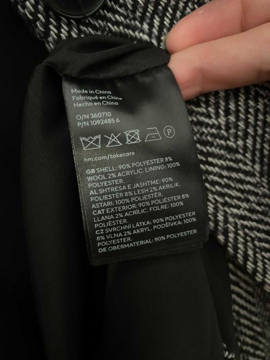 H&M marynarka szara jodełka oversize jednorzędowa wełna wool M 38