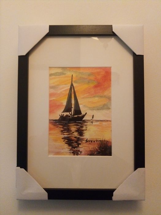 Quadro aguarela cidade do Porto (barco Rebelo)