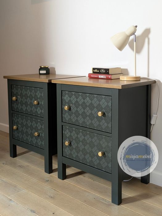 Zielona komoda szafka nocna po stylizacji 2 sztuki