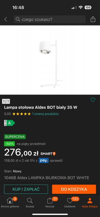Lampa stołowa / nocna Aldex BOT biały 35 W