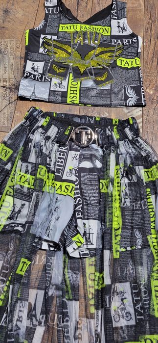 Tatu 3 częściowy kompet tiul neon cyrkonie top S