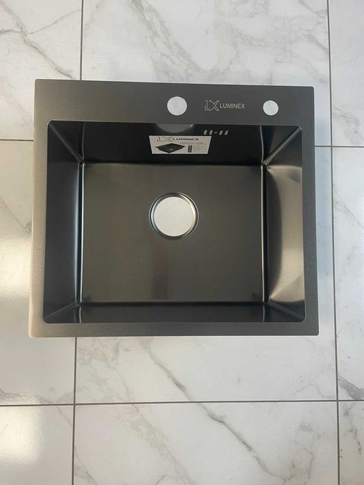 Кухонная мойка Luminex 5045 см черная и гибкий кран с фильтром воды